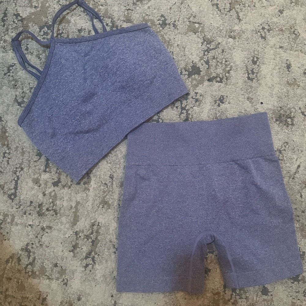 Biker shorts and halter neck top matching workout set